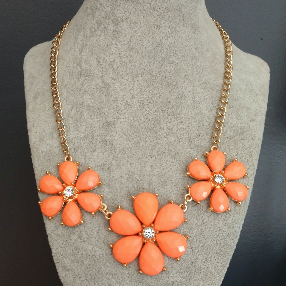 Pale melon flower necklace with cz centers